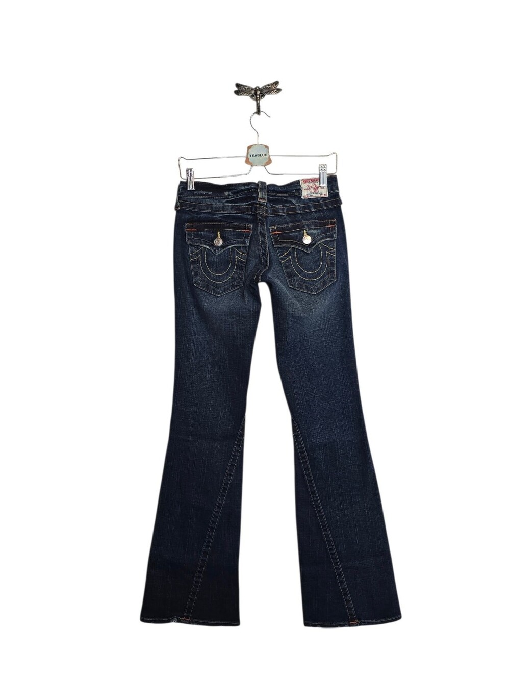 True Religion Joey Twisted Seam Flare Jeans 28 Dark Wash Flap Pocket